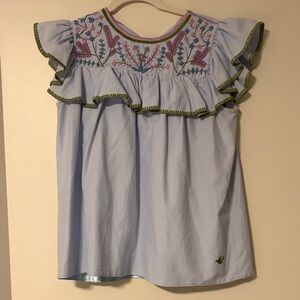 Mi Golondrina Embroidered Ruffle Sleeve Top